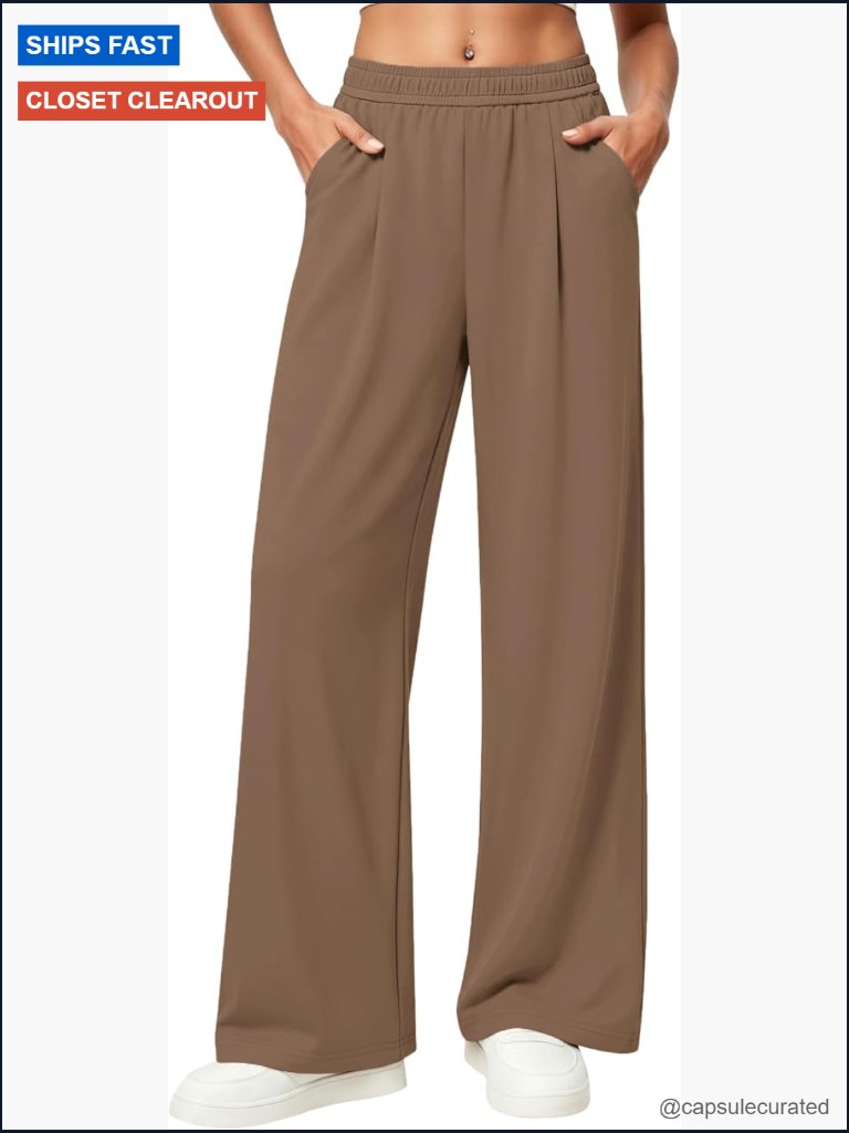 Wide Leg Palazzo Pants With Pockets High Waist Flowy Lounge Trousers